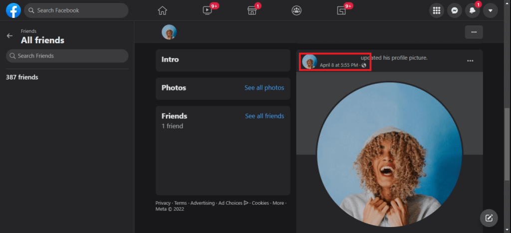 Cuenta de Facebook Fecha de creación de la primera publicación