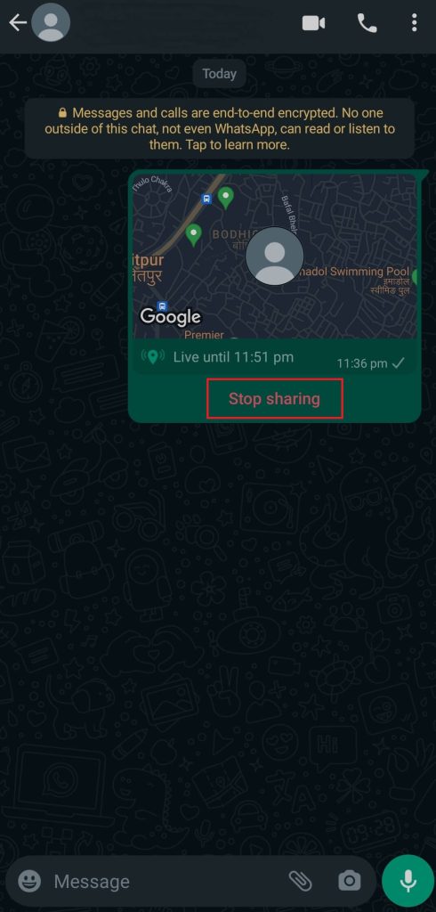 Deja de compartir ubicación en WhatsApp