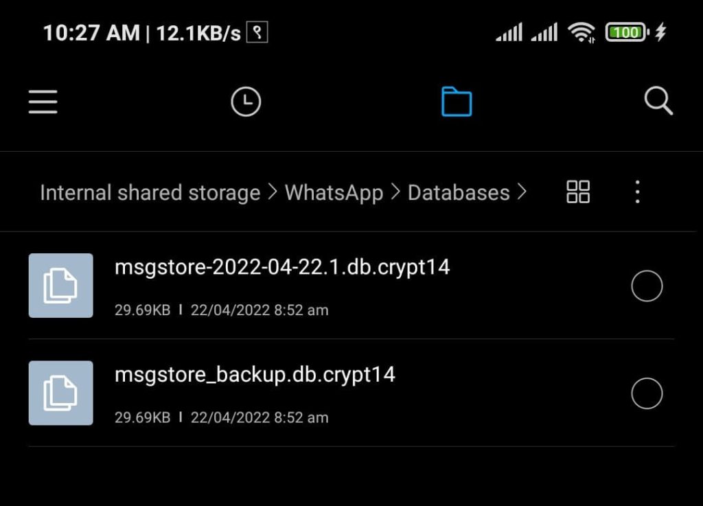 Copia de seguridad local disponible en Whatsapp
