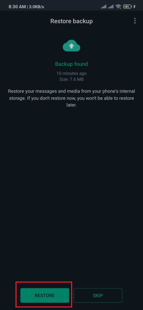 Restaurar mensajes eliminados en WhatsApp usando copias de seguridad locales