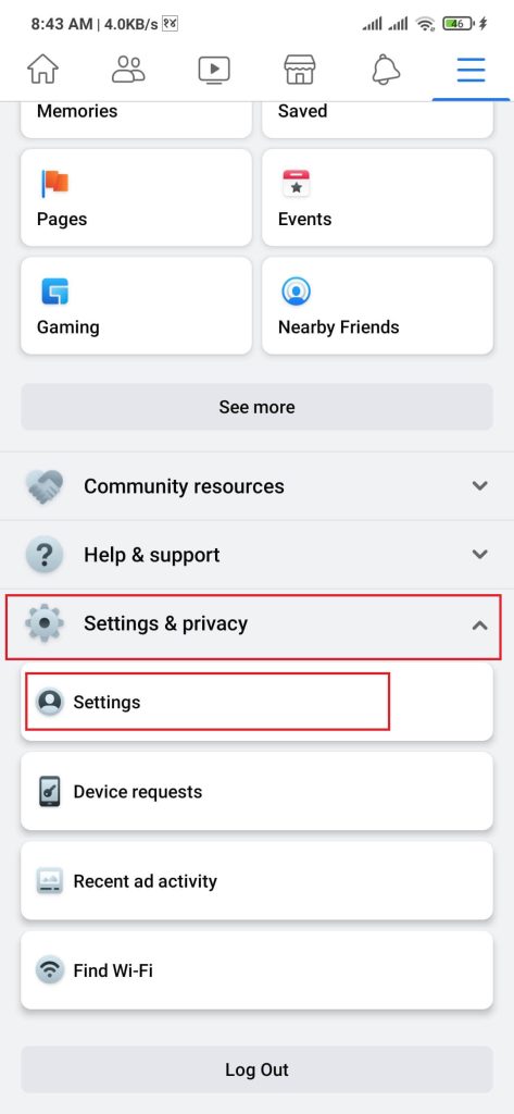 Configuración en Facebook