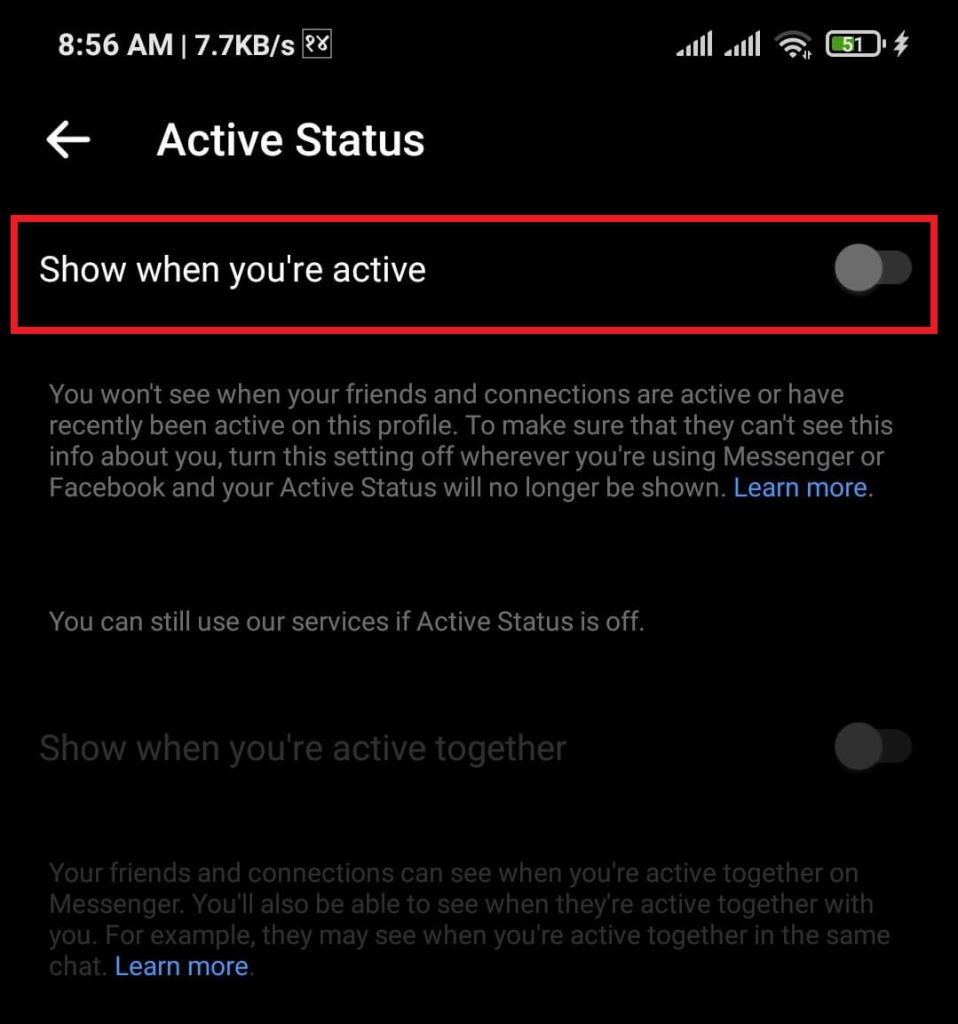 Habilitar estado activo en Messenger