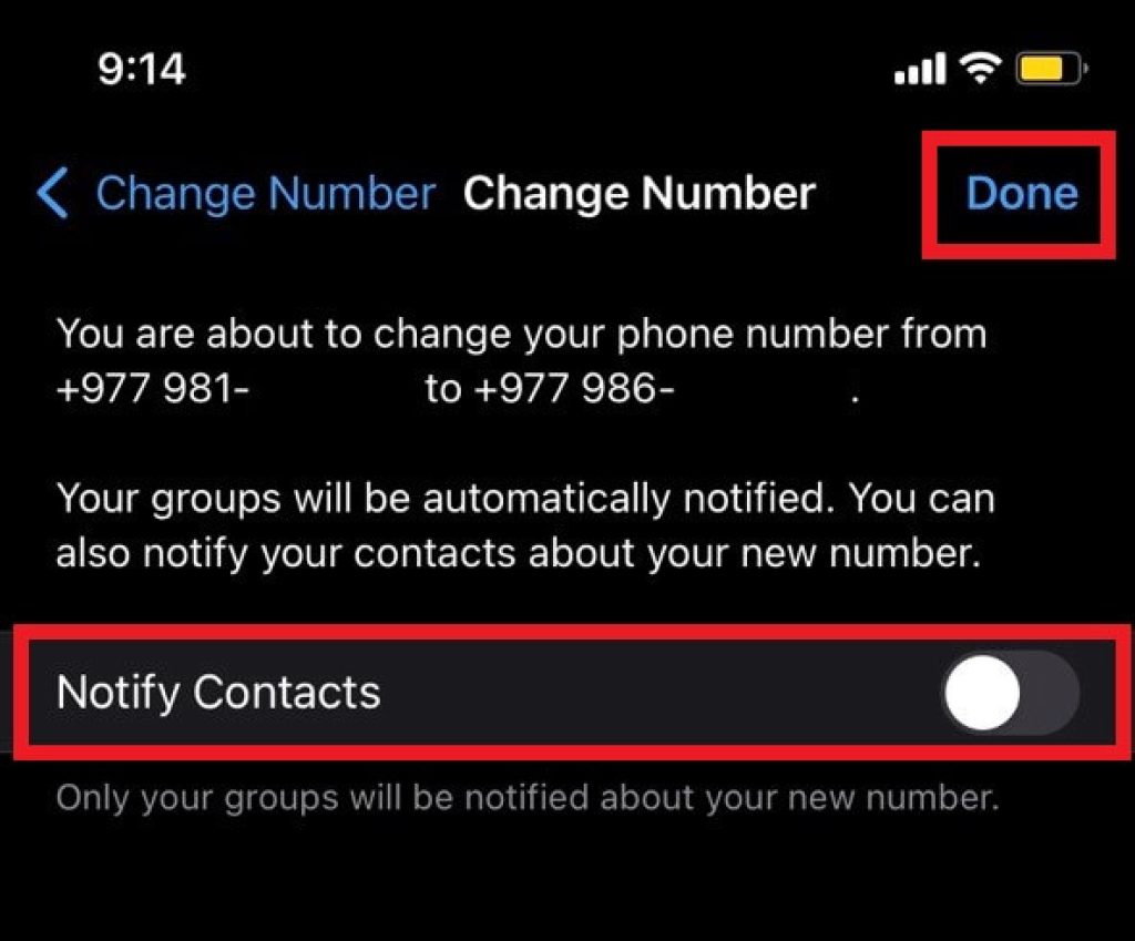 Confirmación de cambio de número de WhatsApp en iOS