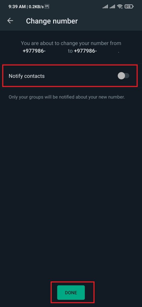 Notificar cambios de nuevo número