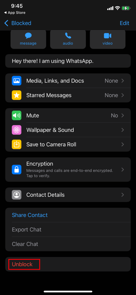 Desbloquear contactos de WhatsApp en iOS