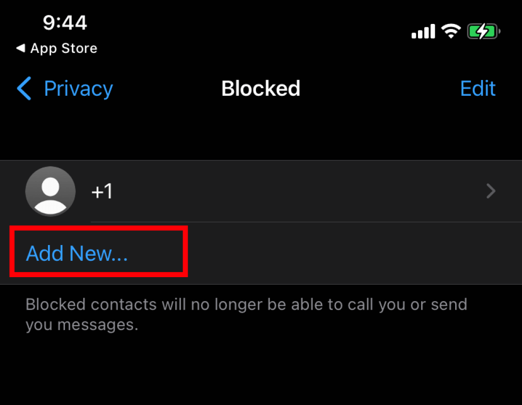 Agregar nuevo contacto en la lista de bloqueo de WhatsApp