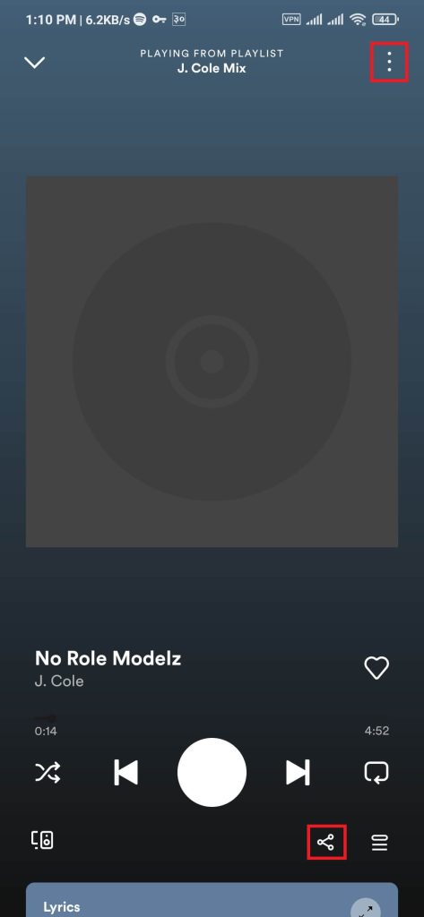 Selección de una canción en Spotify