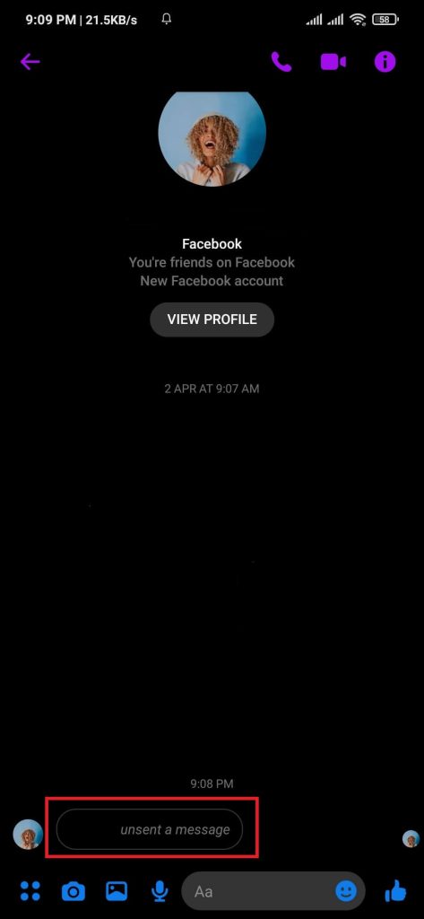 Mensajes no enviados en messenger