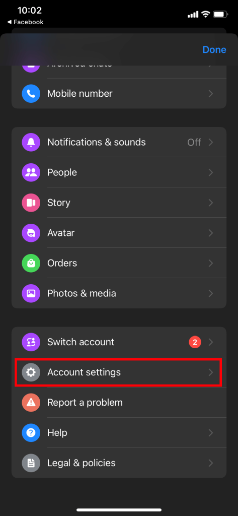 Configuración de la cuenta en messenger