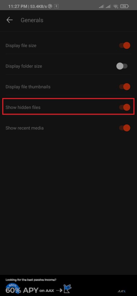 Mostrar archivos ocultos en Android