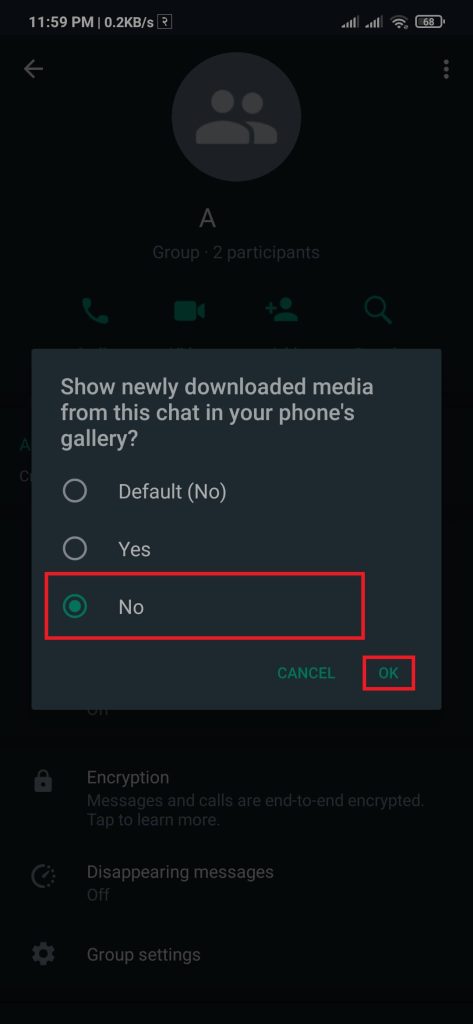 Habilitación para ocultar las fotos de WhatsApp
