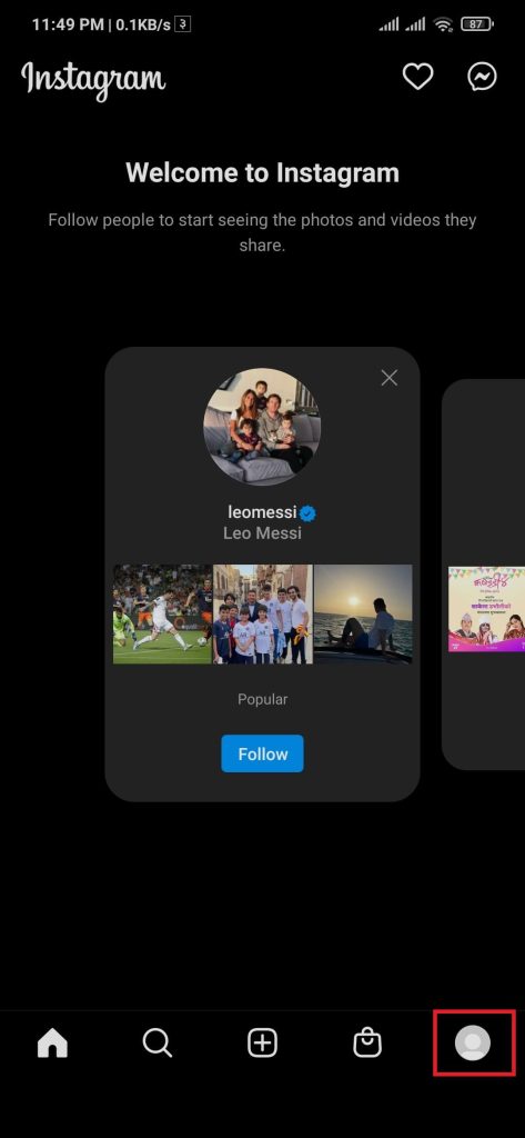 página de inicio de instagram