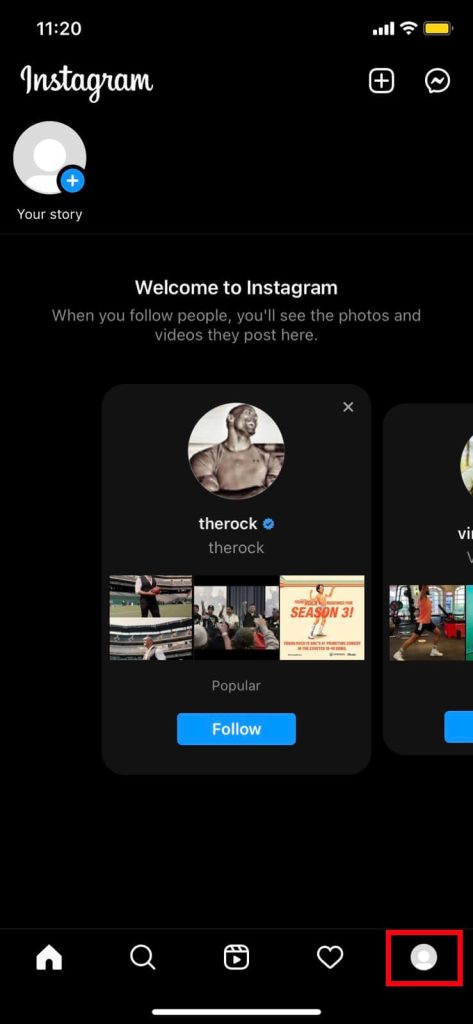 Página de inicio de Instagram en iPhone