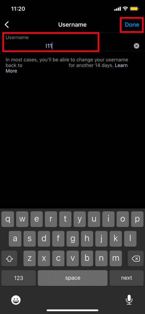 Guardar un nuevo nombre de usuario en Instagram