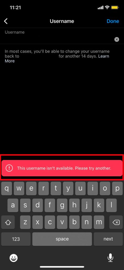 Mensaje de nombre de usuario no disponible