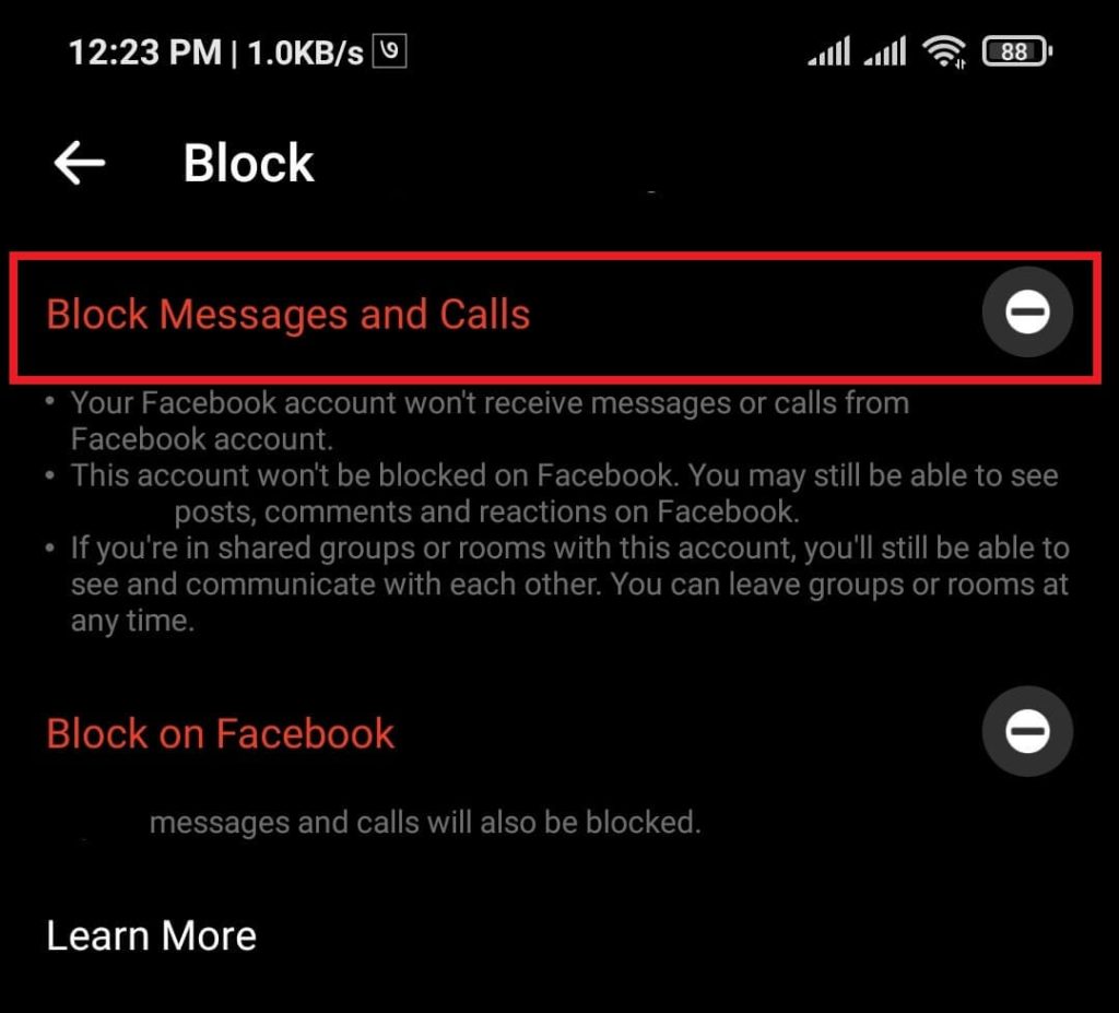 Bloquear mensajes y llamadas