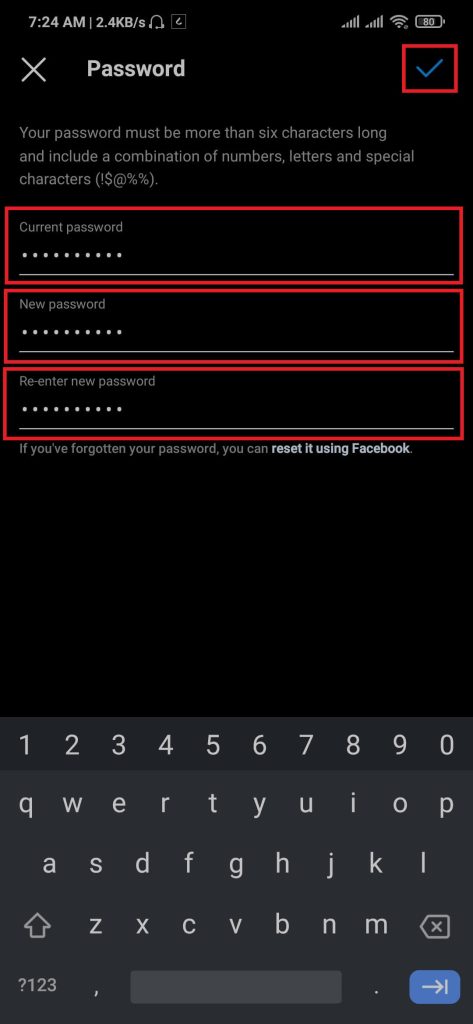 cambiar la contraseña de Instagram