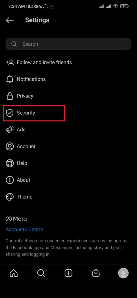 Opción de seguridad de Instagram