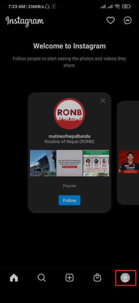 página de inicio de instagram