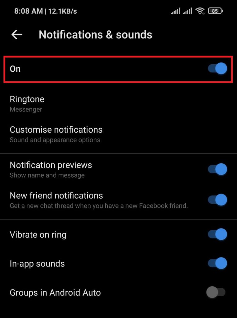 Desactiva las notificaciones y los sonidos de Facebook Messenger 