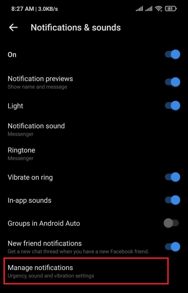 Configuración de notificaciones adicionales en Messenger
