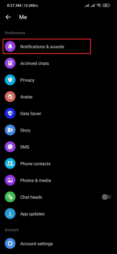 Configuración de notificaciones y sonidos en Messenger