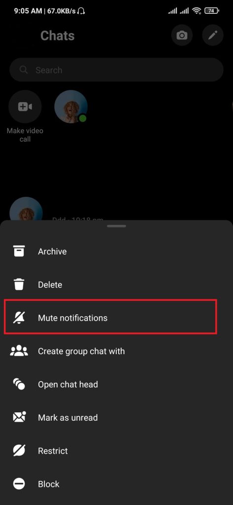 Opción para silenciar notificaciones