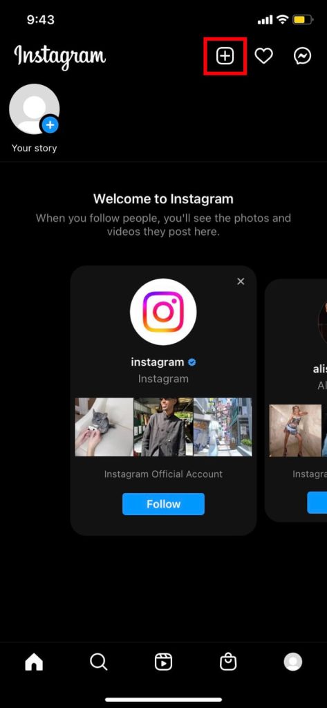 página de inicio de instagram