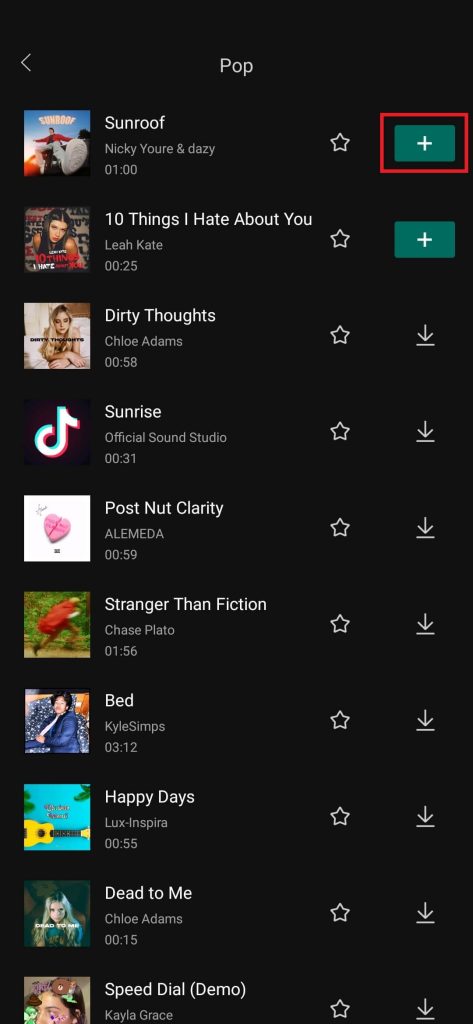 Elige música para la muestra.