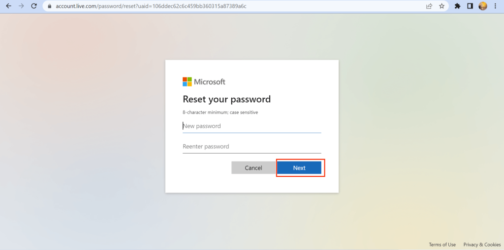 Cambio de contraseña de microsoft 