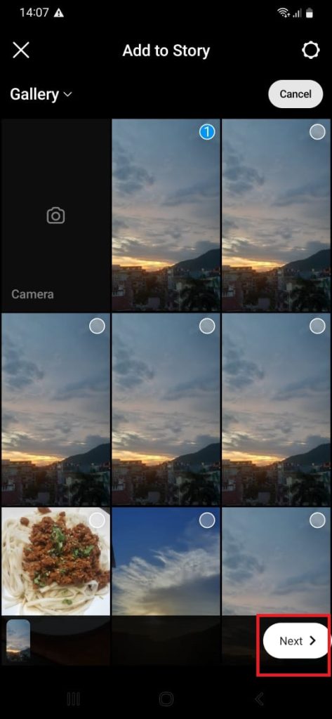 galería desde donde se selecciona una imagen