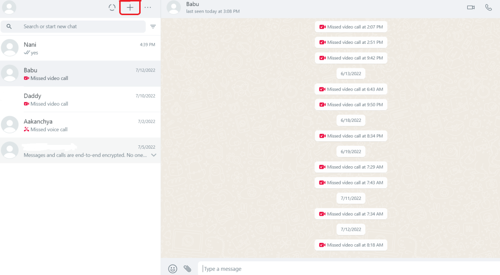 Pantalla de inicio de WhatsApp