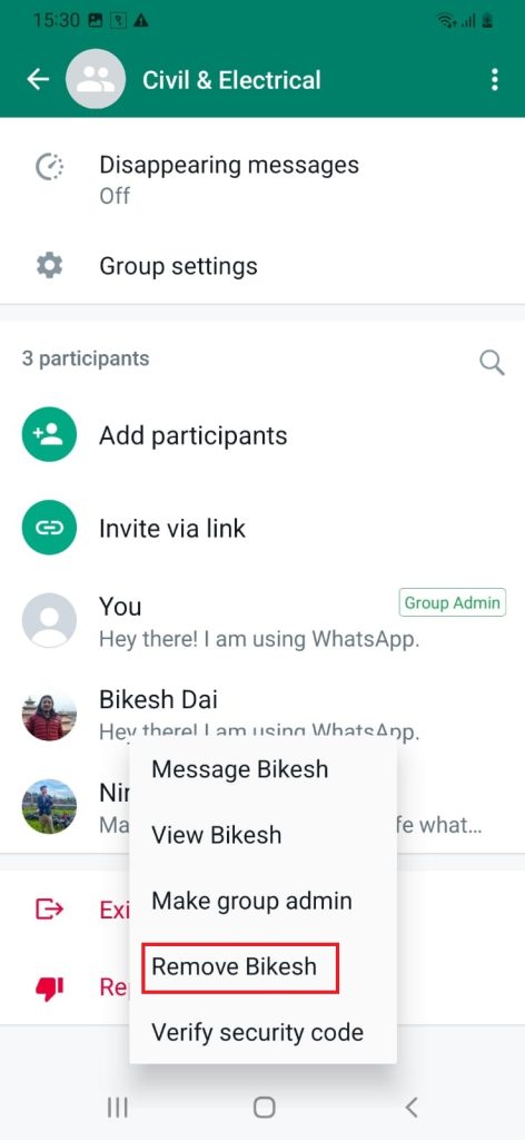 Después de eliminar a un miembro, puede eliminar un grupo de WhatsApp.