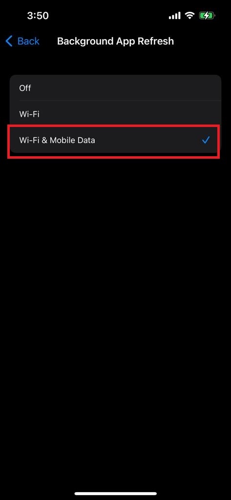 Permita que la aplicación de fondo de Snapchat se actualice