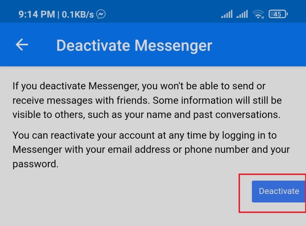 desactivar tu cuenta de Facebook Messenger