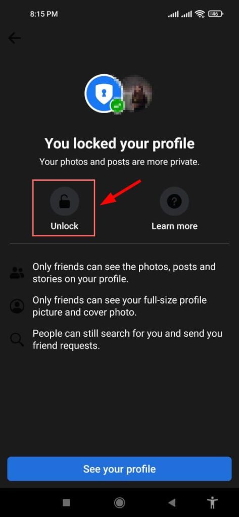 Desbloquear opción de perfil