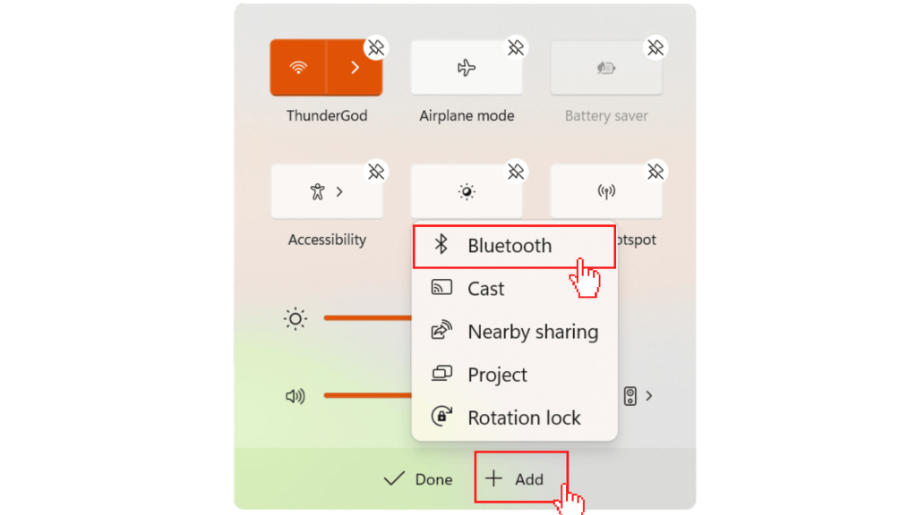 Para agregar una opción de Bluetooth al Centro de actividades, debe notar que todas las configuraciones rápidas se han ido.  Después de esto, obtendrá dos nuevas opciones: "Hecho" y "Agregar."