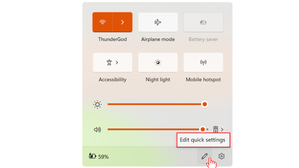 Para agregar una opción de Bluetooth al Centro de actividades, haga clic en el ícono del lápiz, que le permite editar configuraciones rápidas.