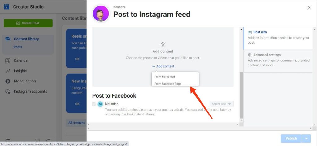 agregar contenido para publicar en Instagram