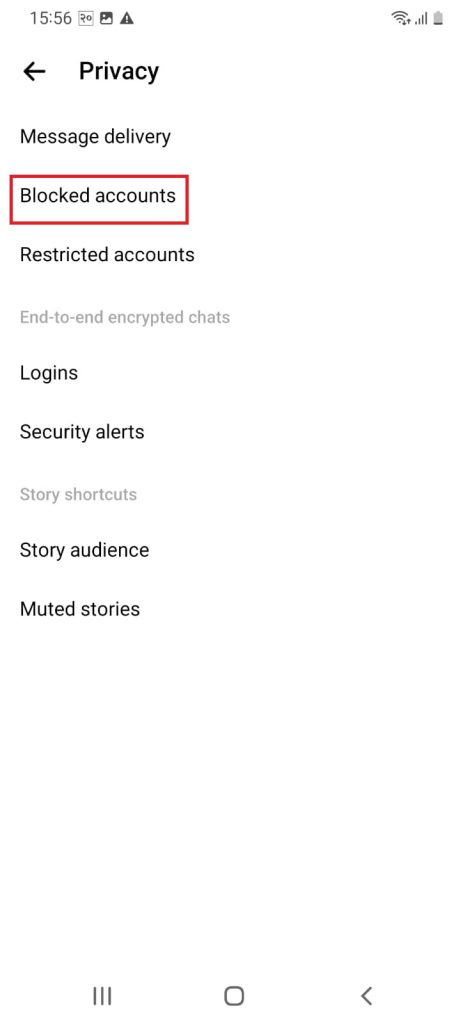 Lista de cuentas bloqueadas para desbloquear a alguien en Messenger