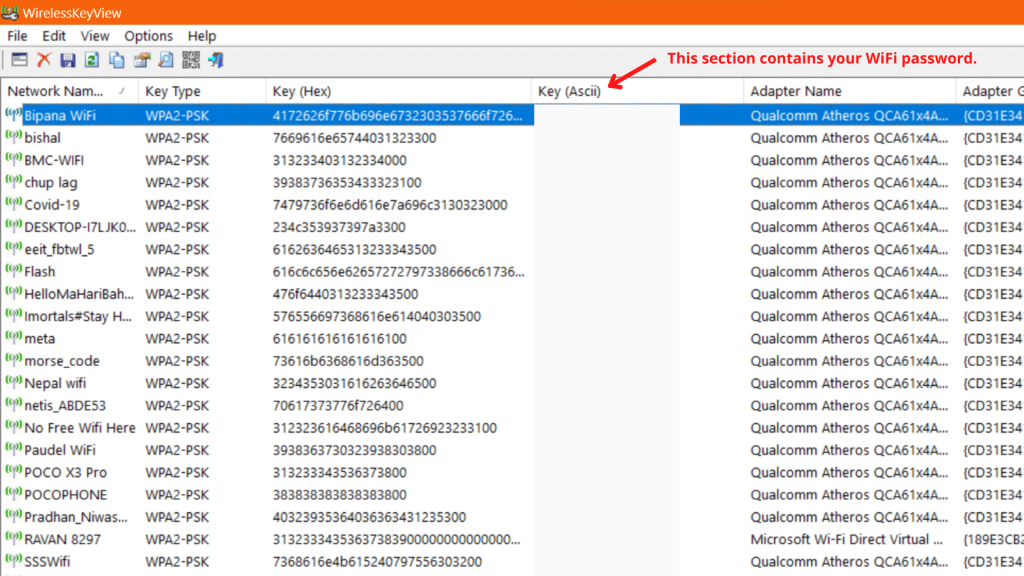Ver la contraseña wifi en la computadora usando la aplicación WirelessKeyView