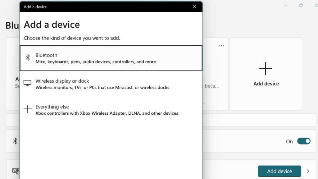 Para conectar AirPods a Windows 11, seleccione + Agregar dispositivo