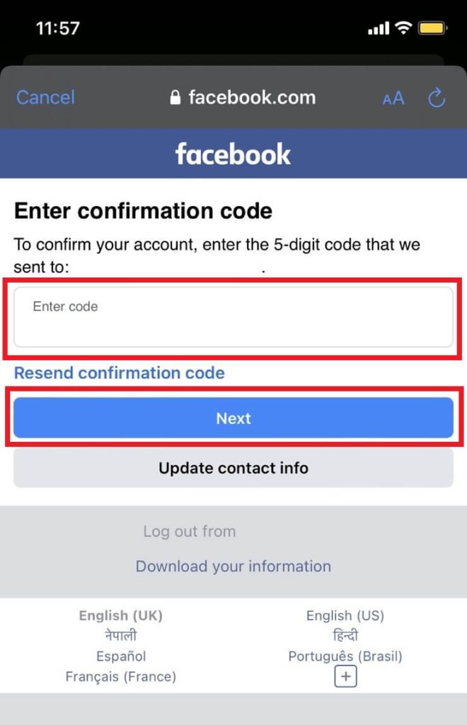 Introduce el código de confirmación