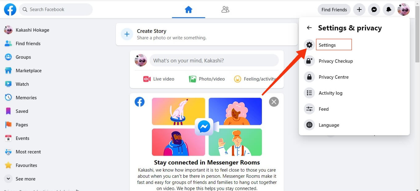 Opción de configuración de Facebook