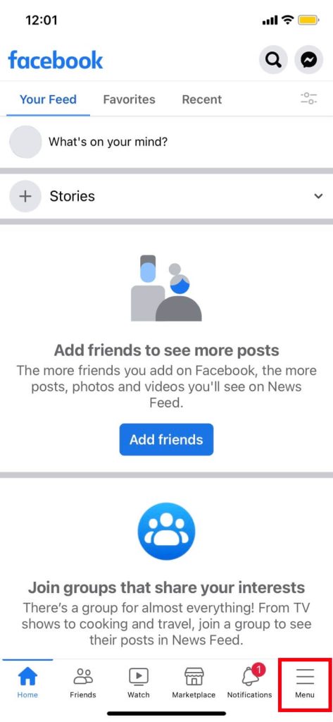 página de inicio de facebook
