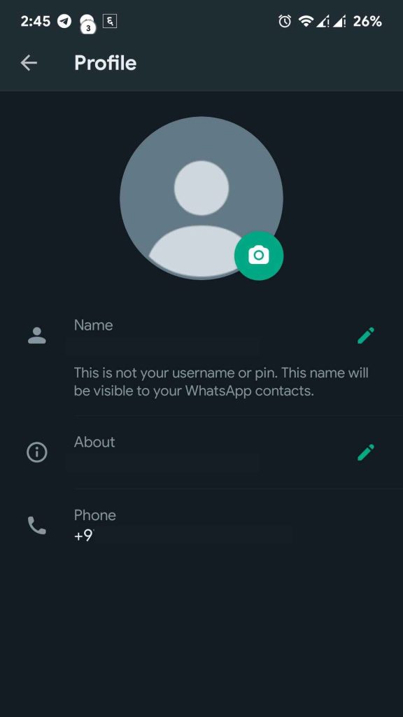 Para encontrar su número de teléfono de WhatsApp en Android, su teléfono aparecerá en la parte inferior.