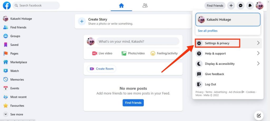 ir a la configuración de FB
