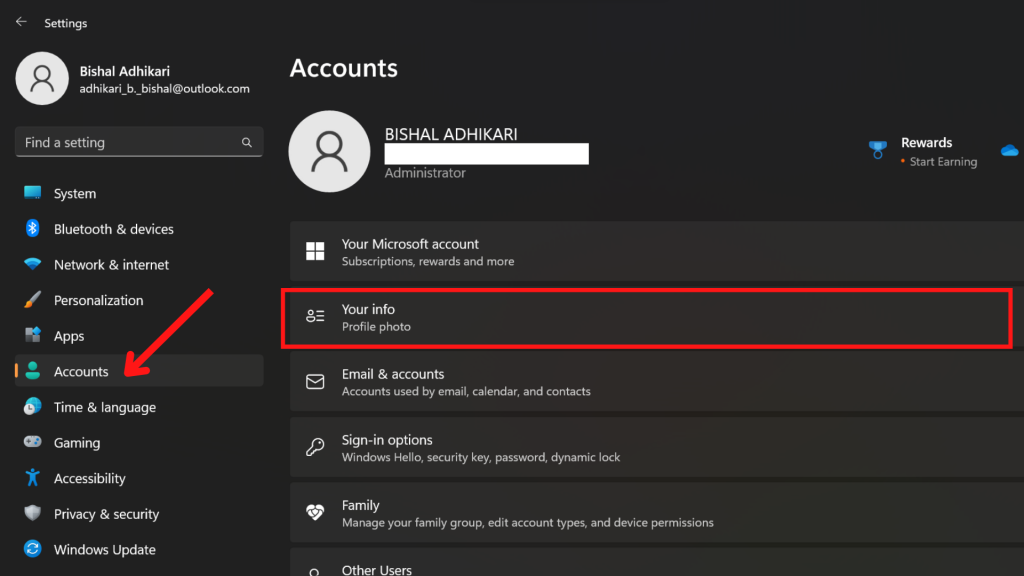     Eliminar la cuenta de Microsoft de Windows 11 usando la configuración de Windows