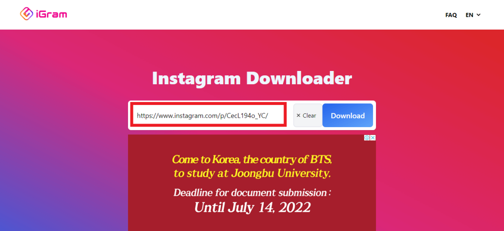Copia URL para descargar fotos de Instagram