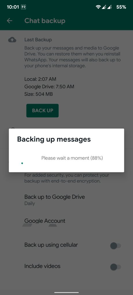 Cambiar los mensajes del teléfono de respaldo de WhatsApp